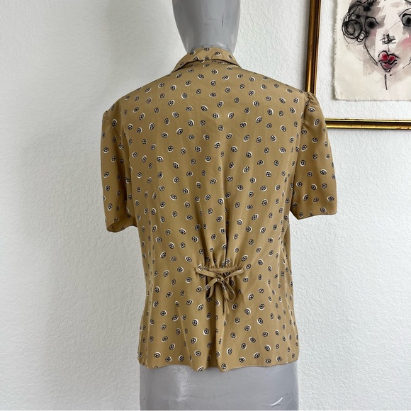 Prada Silk Circular Pattern Button Down Tan Short Sleeve Blouse Top - Picture 3 of 13
